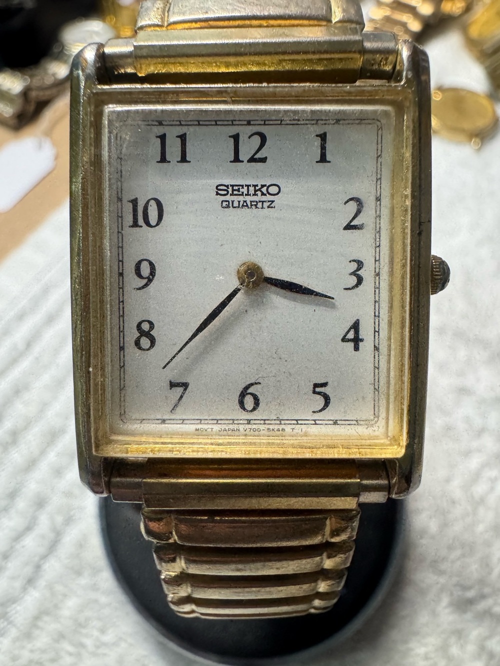 Seiko Gold Tone Rectangular Men's Watch with White Dial